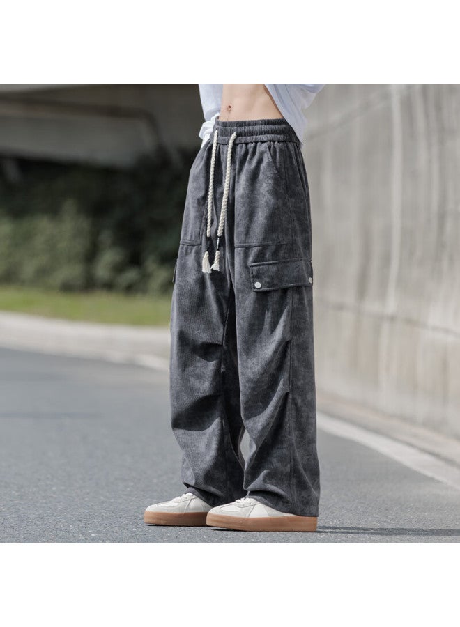 Wassup Sohot Men's Casual Pants, Spring And Autumn American Retro Casual Cargo Pants, Wide-leg Straight Trousers, Dark Gray, Size L - Image 1