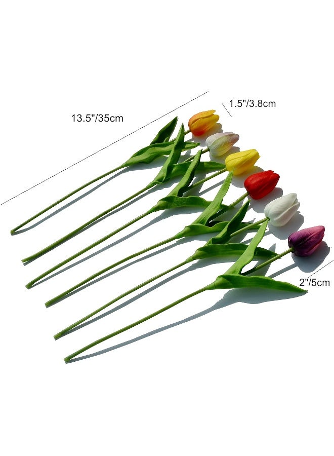 Mandy's Artificial Tulips 28 Stems Multicolor PU Faux Flowers for Thanksgiving and Christmas Decorations Wedding Home Decor 13.5 Inch - Image 4