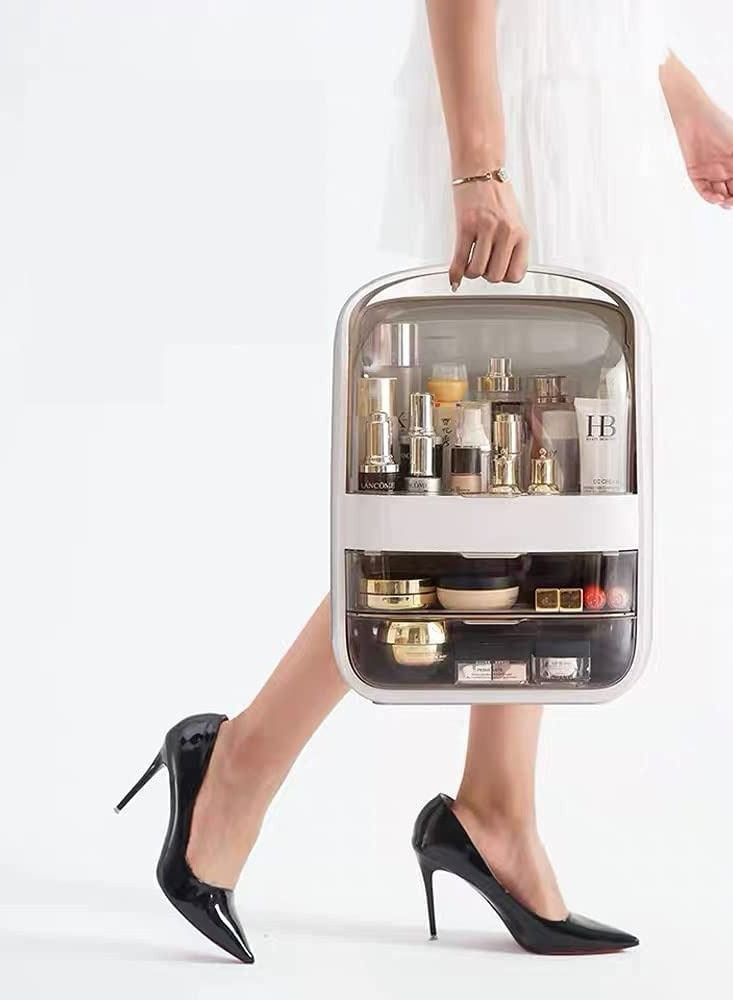 LIMOS Makeup Organizer Cosmetic Storage Box Holder Portable Dust WaterProof with Cover (White) - Image 5