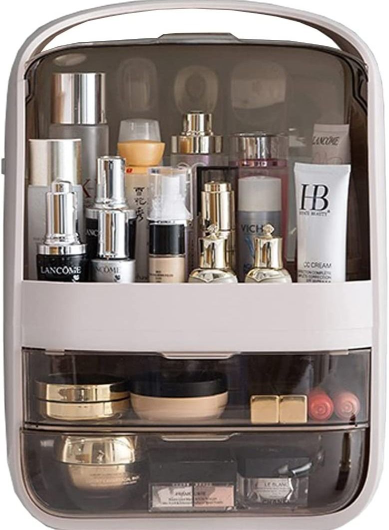 LIMOS Makeup Organizer Cosmetic Storage Box Holder Portable Dust WaterProof with Cover (White) - Image 1