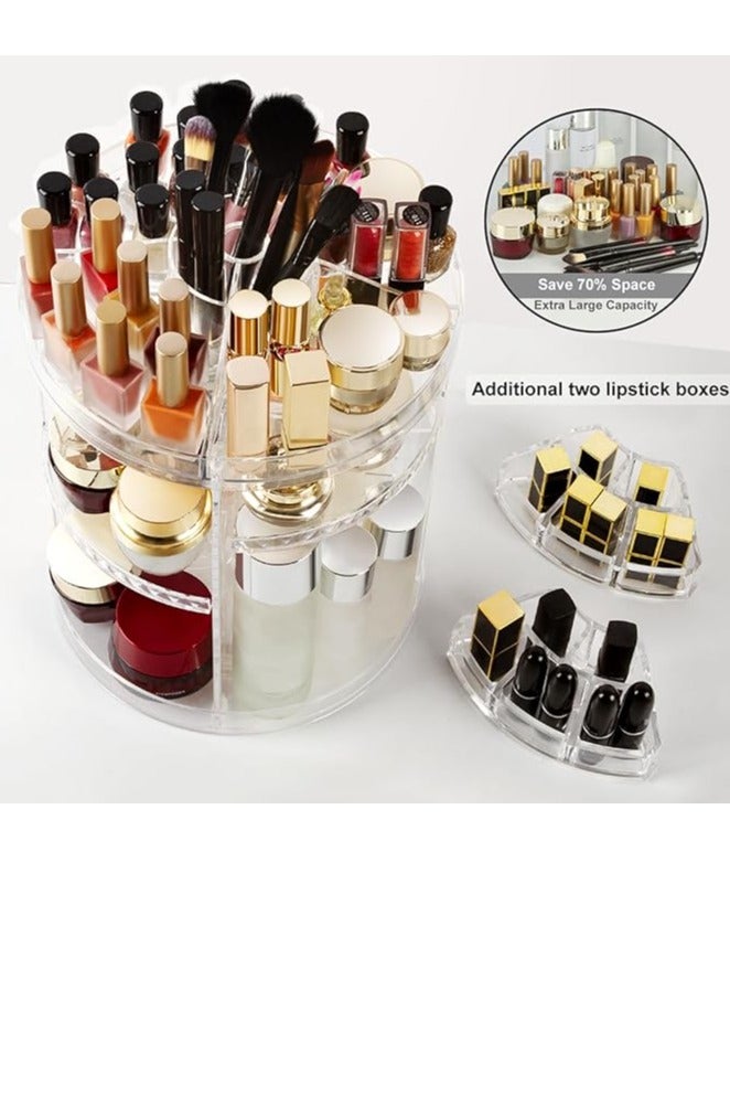 Adjustable 360-Degree Rotating Cosmetic Organizer – Large Capacity Makeup Storage Bag Made of Transparent Acrylic - Image 2