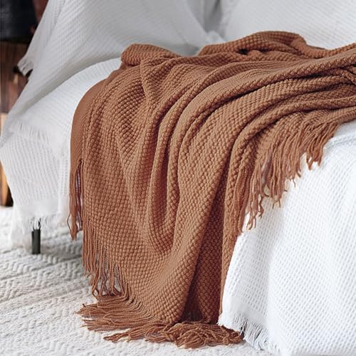 LOMAO Knitted Throw Blanket with Tassels Bubble Textured Lightweight Throws for Couch Cover Home Decor (Caramel, 50x60) - Image 5