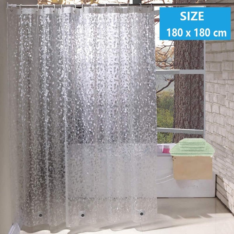 Goodern Clear Shower Curtain Liner 180 x 180 cm,Waterproof Shower Curtain with Hooks and Magnets,PEVA Heavy Duty Bathroom Shower Curtain,Transparent Plastic Shower Curtain Liner for Shower Bathtub-A - Image 3