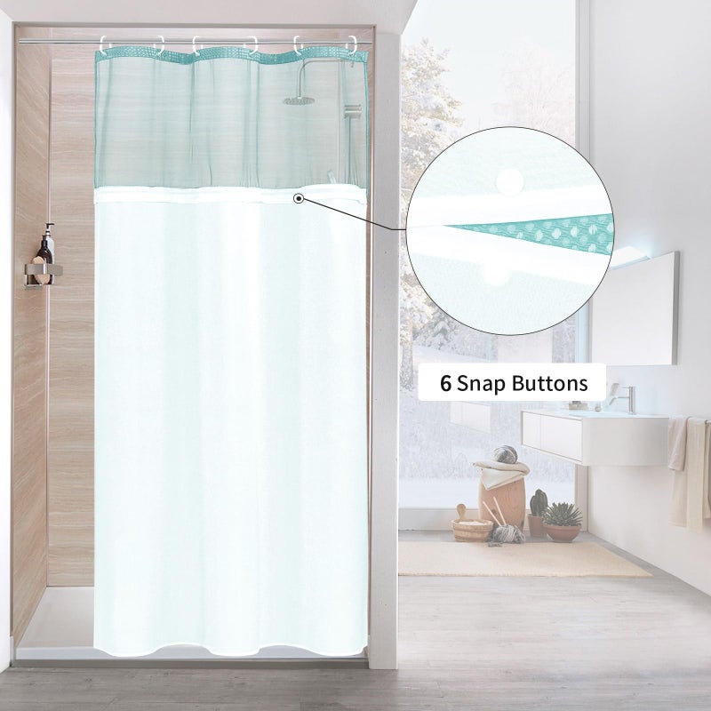 MitoVilla Teal Small Stall Shower Curtain 36 x 72  Turquoise Narrow Half Size Waffle Weave Fabric Shower Curtain with Water-Repellent Snap-in Liner for Aqua Modern Neutral Hotel Bathroom Decor - Image 2
