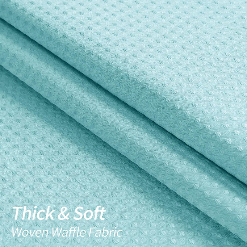 MitoVilla Teal Small Stall Shower Curtain 36 x 72  Turquoise Narrow Half Size Waffle Weave Fabric Shower Curtain with Water-Repellent Snap-in Liner for Aqua Modern Neutral Hotel Bathroom Decor - Image 4