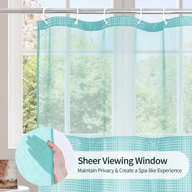 MitoVilla Teal Small Stall Shower Curtain 36 x 72  Turquoise Narrow Half Size Waffle Weave Fabric Shower Curtain with Water-Repellent Snap-in Liner for Aqua Modern Neutral Hotel Bathroom Decor - Image 3