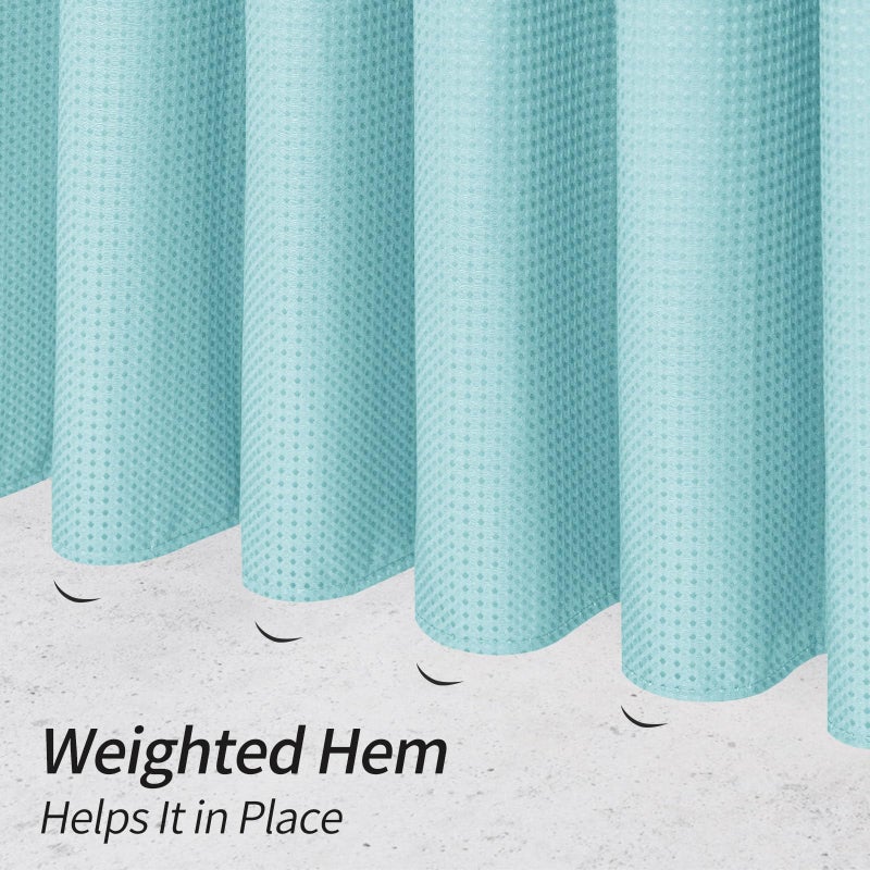MitoVilla Teal Small Stall Shower Curtain 36 x 72  Turquoise Narrow Half Size Waffle Weave Fabric Shower Curtain with Water-Repellent Snap-in Liner for Aqua Modern Neutral Hotel Bathroom Decor - Image 5