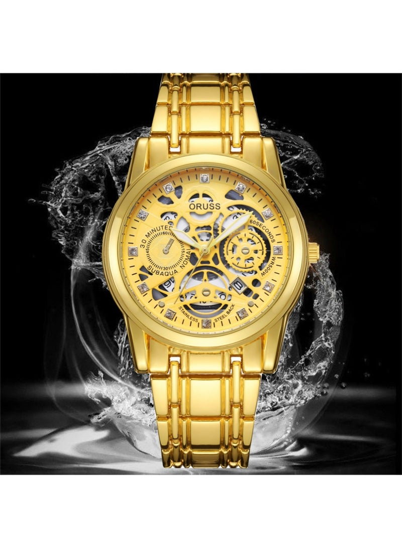 ORUSS Watches for Men with Stainless Steel, Quartz Analog Watch with Date, Luxury Minimalist Dress Mens Watches, Chronograph Watch, 3ATM Waterproof, Black Wristwatch, Gifts for Men - Image 1