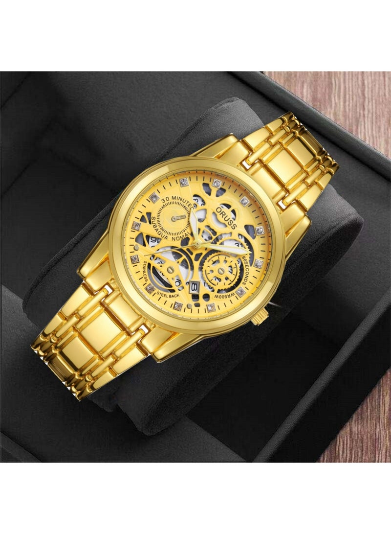 ORUSS Watches for Men with Stainless Steel, Quartz Analog Watch with Date, Luxury Minimalist Dress Mens Watches, Chronograph Watch, 3ATM Waterproof, Black Wristwatch, Gifts for Men - Image 3