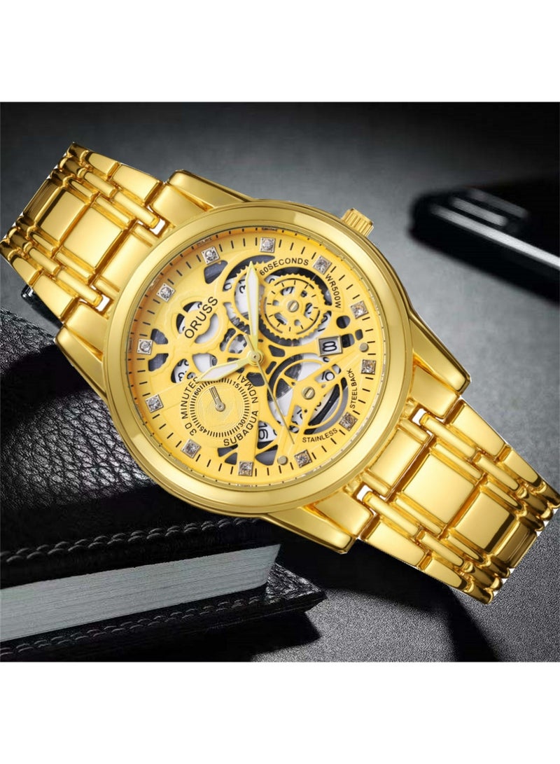ORUSS Watches for Men with Stainless Steel, Quartz Analog Watch with Date, Luxury Minimalist Dress Mens Watches, Chronograph Watch, 3ATM Waterproof, Black Wristwatch, Gifts for Men - Image 4