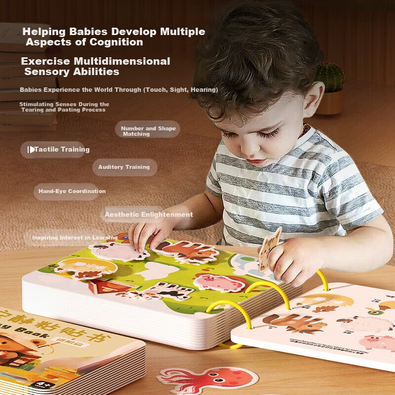 كتاب Xinge Quiet Sticker Book ، كتاب تمزيق الشريط السحري للأطفال ، كتاب لاصق اليد المسيل للدموع ، كتاب التعليم المبكر المعرفي للأطفال لمدة عامين ، لعبة تدريب التركيز للبنين والبنات ، إصدار التنوير من 1 إلى 3 سنوات ، 34 صفحة - Image 2