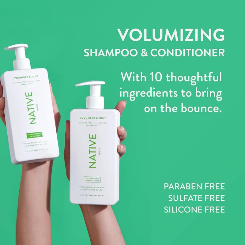 Native Shampoo and Conditioner Contain Naturally Derived Ingredients | All Hair Type Color & Treated From Fine to Dry Damaged, Sulfate & Dye Free - Cucumber & Mint, 16.5 fl oz each (2 pack) - Image 2