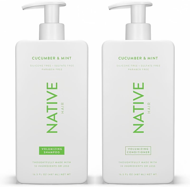 Native Shampoo and Conditioner Contain Naturally Derived Ingredients | All Hair Type Color & Treated From Fine to Dry Damaged, Sulfate & Dye Free - Cucumber & Mint, 16.5 fl oz each (2 pack) - Image 1
