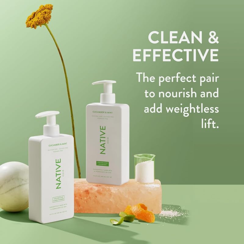 Native Shampoo and Conditioner Contain Naturally Derived Ingredients | All Hair Type Color & Treated From Fine to Dry Damaged, Sulfate & Dye Free - Cucumber & Mint, 16.5 fl oz each (2 pack) - Image 3