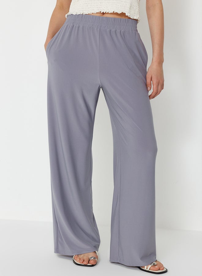 trendyol Gray Wide Leg/Casual Fit High Waist Elastic Knitted Trousers TWOSS23PL00129 - Image 4