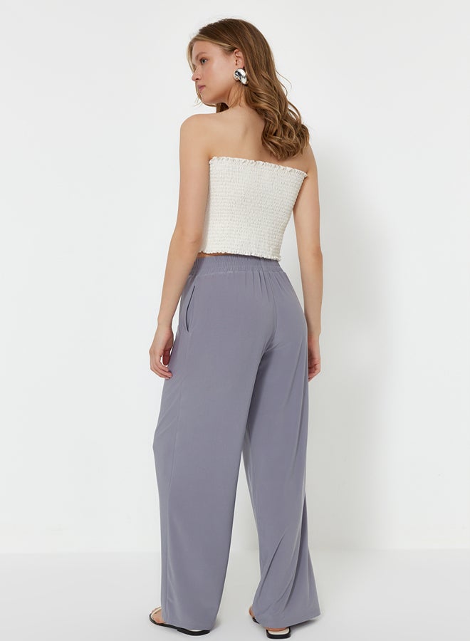 trendyol Gray Wide Leg/Casual Fit High Waist Elastic Knitted Trousers TWOSS23PL00129 - Image 5