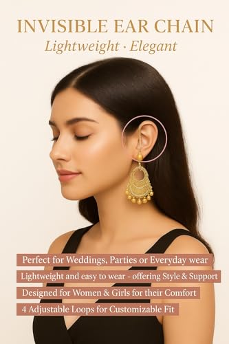 Super Softener Gold Plated Transparent, Stretchable, Adjustable, Lightweighted Ear Chain For Heavy Earrings – Comfortable Ear Support For Women & Girls (2 Pair) With Invisible Ear Lobe Support - Image 4