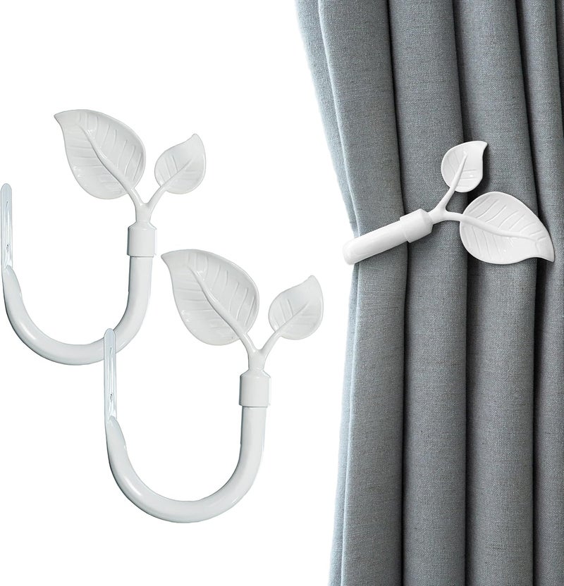 HIKMLK Leaf Shaped Curtain Tieback Holdbacks 2pcs, Handmade Metal Curtain Side Holders for Wall, Curtain Hook Pull Backs for Drapes Window Decoration - Image 1