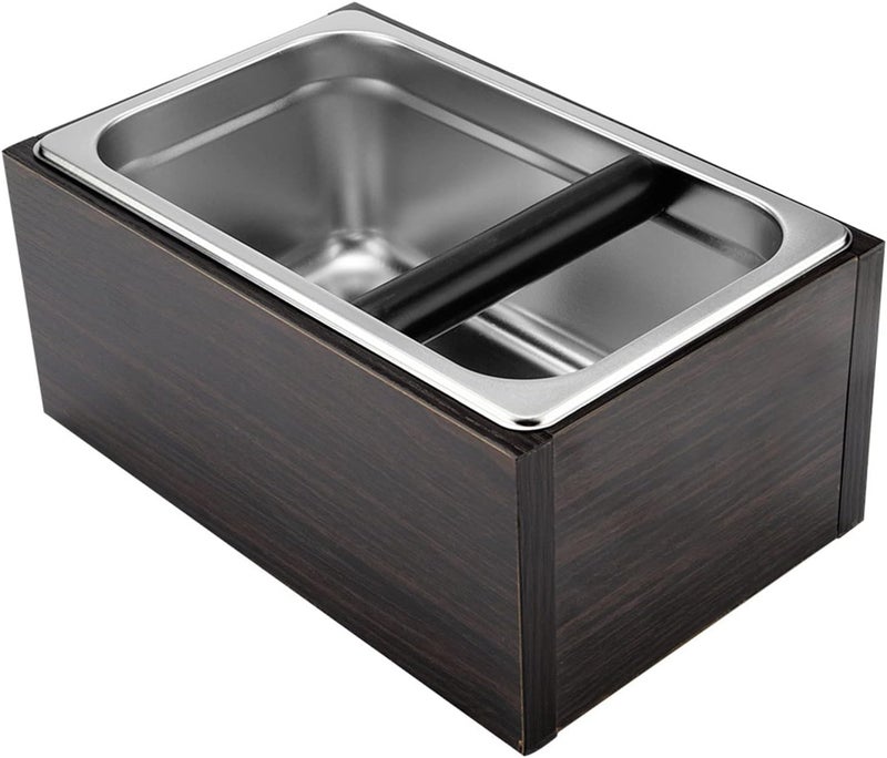 Asixxsix Coffee Knock Box, Large Capacity Stainless Steel Coffee Pucks Container with Oak Base, Machine Accessories for Grounds Under Machines - Image 2