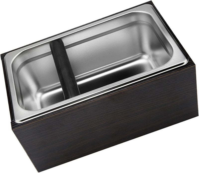 Asixxsix Coffee Knock Box, Large Capacity Stainless Steel Coffee Pucks Container with Oak Base, Machine Accessories for Grounds Under Machines - Image 3