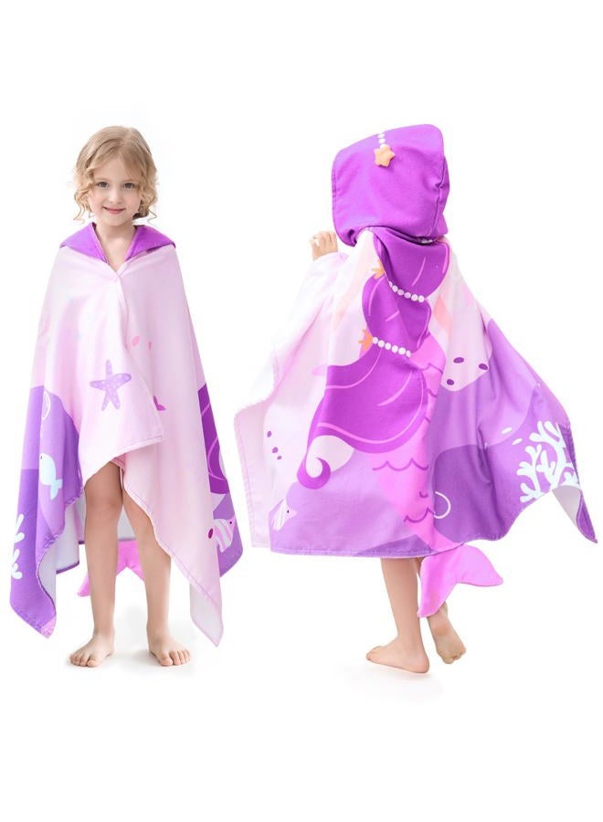 UOMNY Kids Beach Towels-Hooded Towel for Kids 30" x 50" for 3-10 Years,Pool Ponchos for Kids with Hood,Girls Beach Towel,Mermaid - Image 1