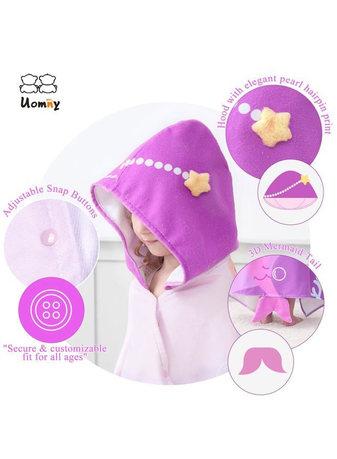 UOMNY Kids Beach Towels-Hooded Towel for Kids 30" x 50" for 3-10 Years,Pool Ponchos for Kids with Hood,Girls Beach Towel,Mermaid - Image 2