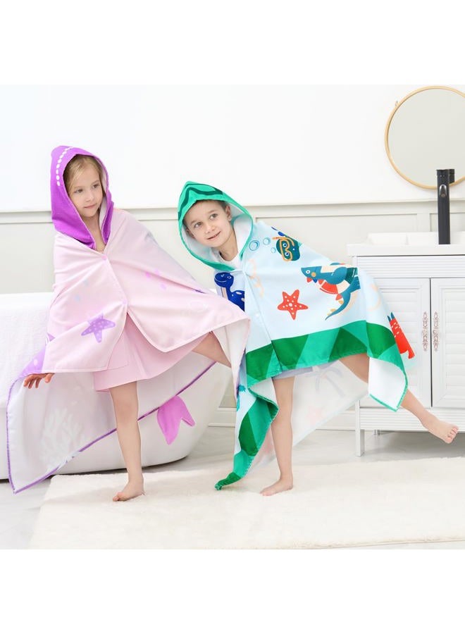 UOMNY Kids Beach Towels-Hooded Towel for Kids 30" x 50" for 3-10 Years,Pool Ponchos for Kids with Hood,Girls Beach Towel,Mermaid - Image 4
