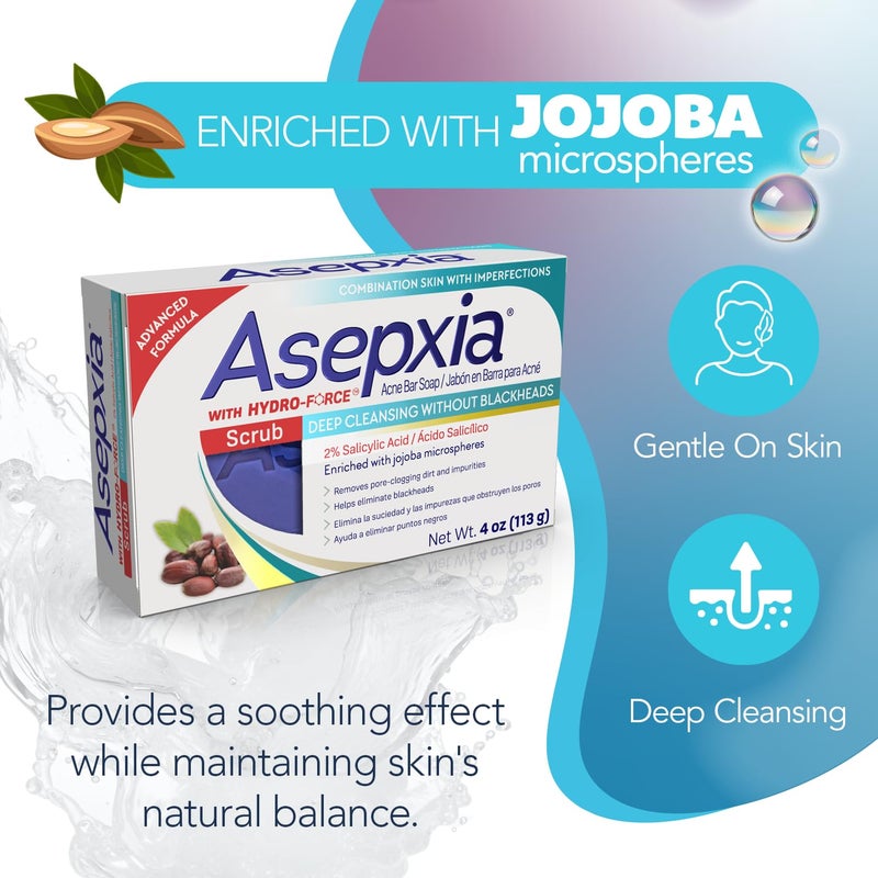Asepxia Acne Treatment Scrub Cleansing Bar Soap | Removes pore-clogging dirt & impurities, Helps eliminate blackheads, Deep cleansing without blackheads, Salicylic Acid Cleanser, Size 4 Oz, 1-Pack - Image 4