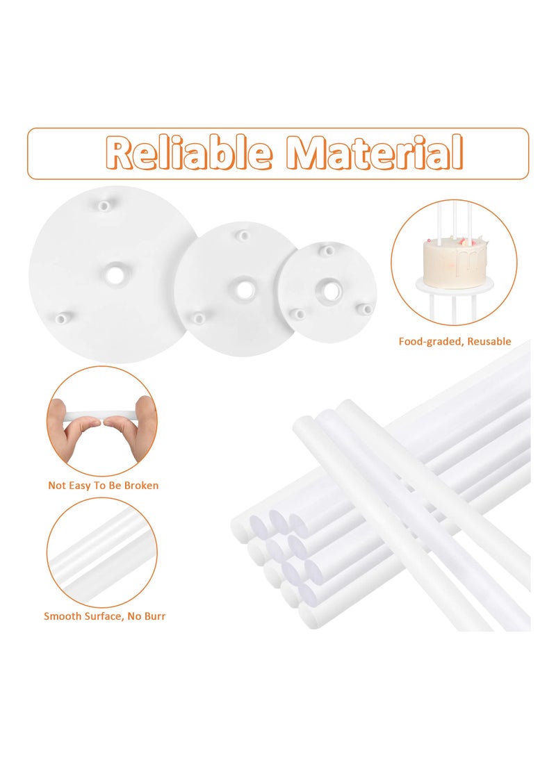 Cake Stand, Cake Dowel Rods Set  Cake Dowels for Tiered Cakes, Plastic Cake Support Rods, White Cake Stand Sticks with 3PCS Cake Boards - for Tiered Cake Construction and Stacking Supporting - Image 2