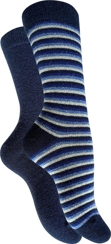 Buluş Organic 2-Pack Children's Blue-Striped Winter Thick Organic Wool Ankle Socks - Image 3