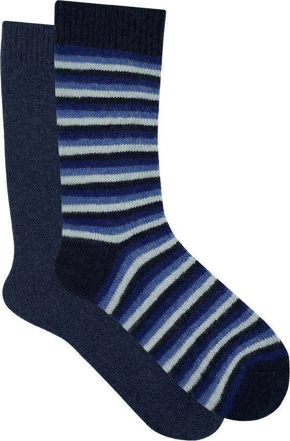 Buluş Organic 2-Pack Children's Blue-Striped Winter Thick Organic Wool Ankle Socks - Image 4
