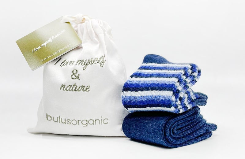Buluş Organic 2-Pack Children's Blue-Striped Winter Thick Organic Wool Ankle Socks - Image 5