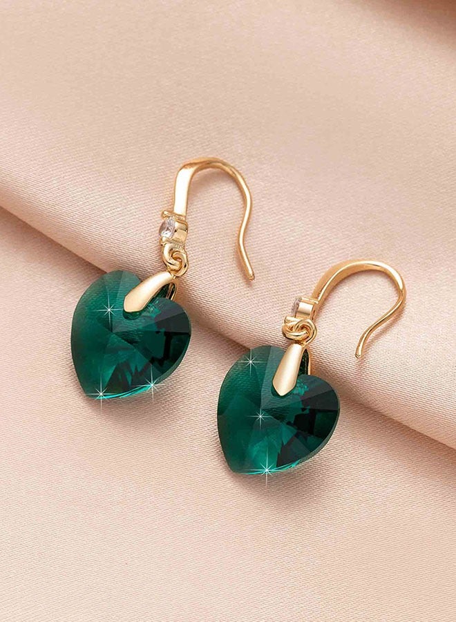 EVEVIC Austrian Peach Heart Crystal Drop Earrings for Women 14K Gold Plated Hypoallergenic - Image 2