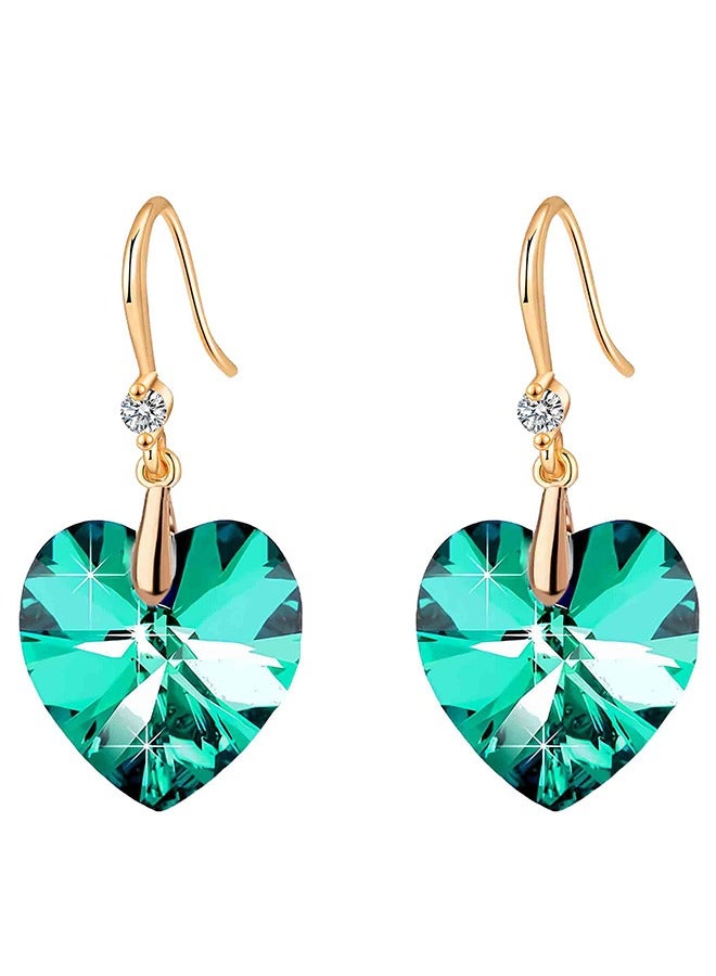 EVEVIC Austrian Peach Heart Crystal Drop Earrings for Women 14K Gold Plated Hypoallergenic - Image 1
