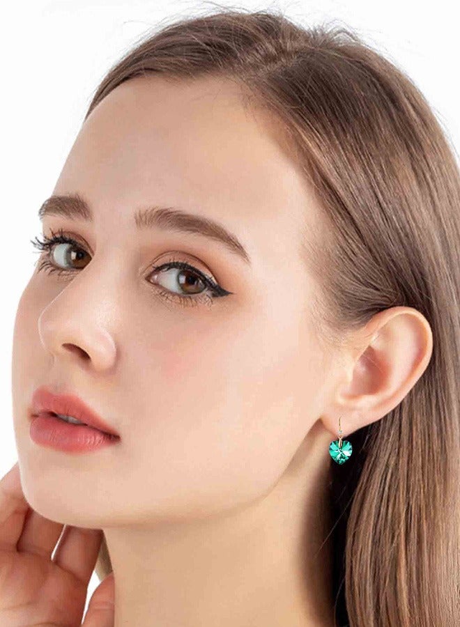 EVEVIC Austrian Peach Heart Crystal Drop Earrings for Women 14K Gold Plated Hypoallergenic - Image 3