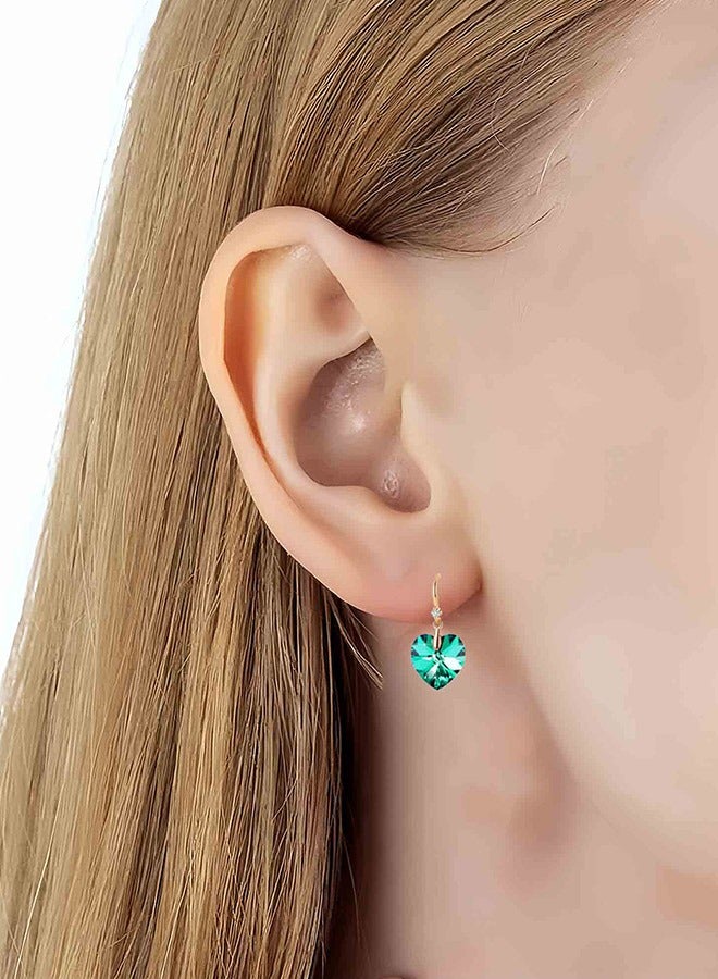 EVEVIC Austrian Peach Heart Crystal Drop Earrings for Women 14K Gold Plated Hypoallergenic - Image 4