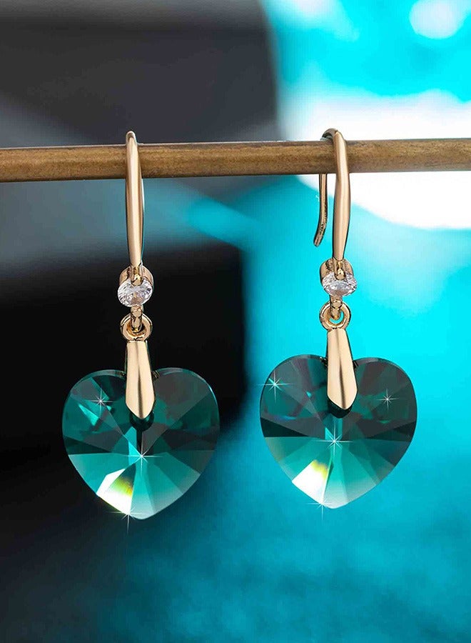 EVEVIC Austrian Peach Heart Crystal Drop Earrings for Women 14K Gold Plated Hypoallergenic - Image 5