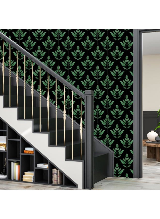 BOKEBEVE Black Green Leaf Wallpaper Peel and Stick Dark Vintage Floral Contact Paper Modern Renter Friendly Wall Paper for Closet Accent Wall Pantry Laundry Room Removable 17.5 x 118In - Image 5