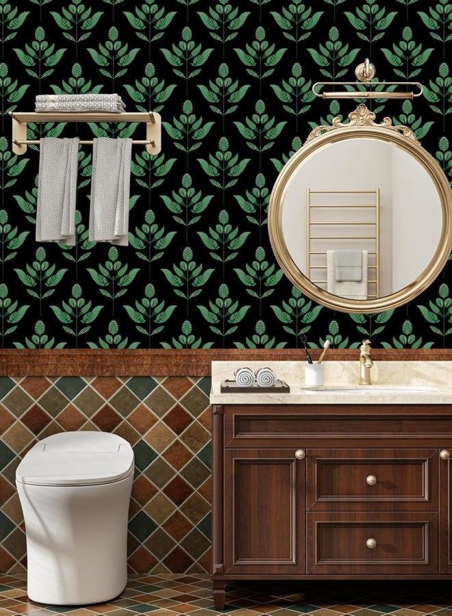 BOKEBEVE Black Green Leaf Wallpaper Peel and Stick Dark Vintage Floral Contact Paper Modern Renter Friendly Wall Paper for Closet Accent Wall Pantry Laundry Room Removable 17.5 x 118In - Image 3