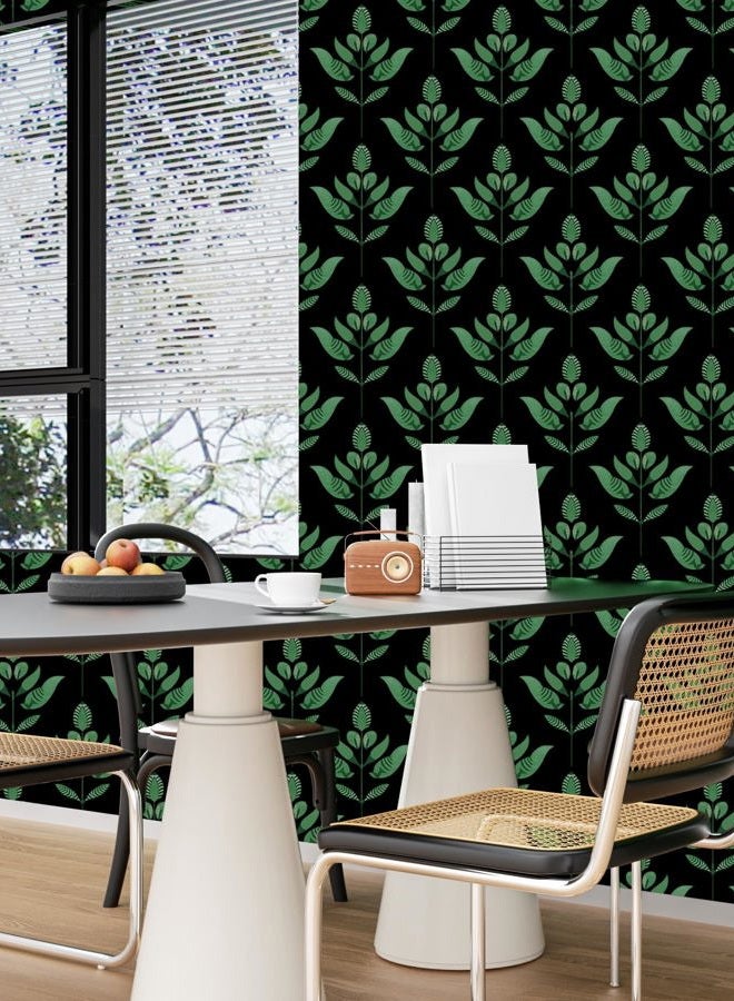 BOKEBEVE Black Green Leaf Wallpaper Peel and Stick Dark Vintage Floral Contact Paper Modern Renter Friendly Wall Paper for Closet Accent Wall Pantry Laundry Room Removable 17.5 x 118In - Image 2