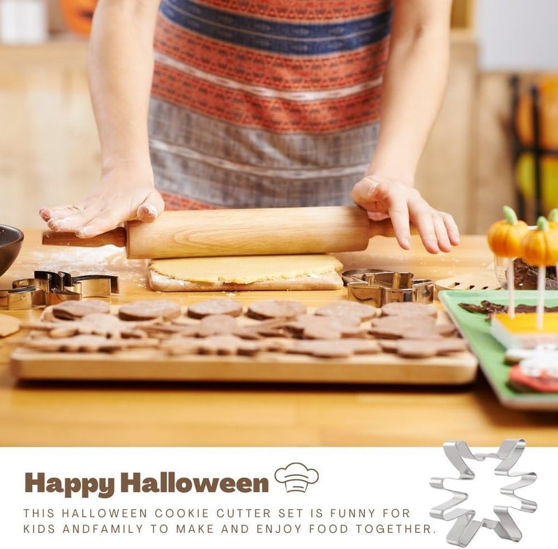 KAISHANE Halloween Cookie Cutters Set 16 Pieces Halloween Biscuit Cutters Shapes  Ghost Bat Pumpkin Cat Witch Spider Skull Gingerbread Man Etc for Baking Stainless Steel - Image 3