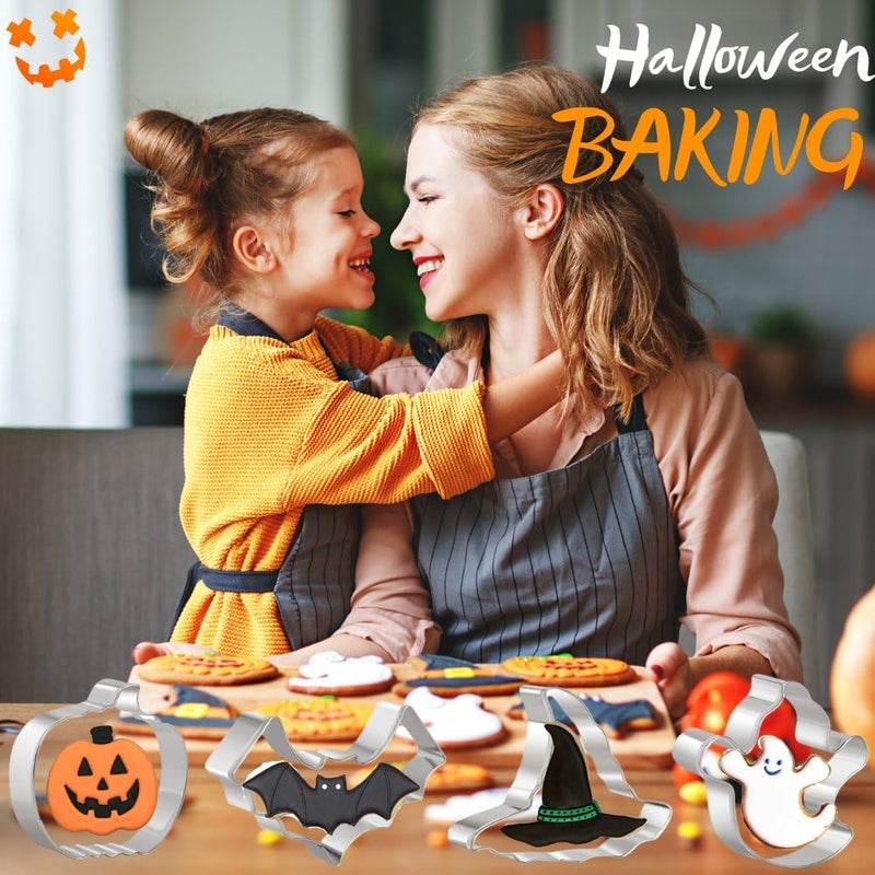 KAISHANE Halloween Cookie Cutters Set 16 Pieces Halloween Biscuit Cutters Shapes  Ghost Bat Pumpkin Cat Witch Spider Skull Gingerbread Man Etc for Baking Stainless Steel - Image 5