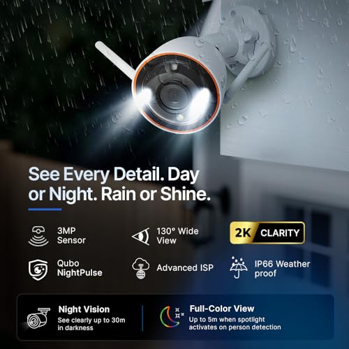 Qubo Smart Outdoor 3MP [2K] WiFi Bullet Camera [2026 Edition] by Hero Group | STQC Certified | Color NightPulse Vision | CCTV cam | AI Person Detection | IP66 Rating | Made in India - Image 4