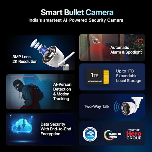 Qubo Smart Outdoor 3MP [2K] WiFi Bullet Camera [2026 Edition] by Hero Group | STQC Certified | Color NightPulse Vision | CCTV cam | AI Person Detection | IP66 Rating | Made in India - Image 2