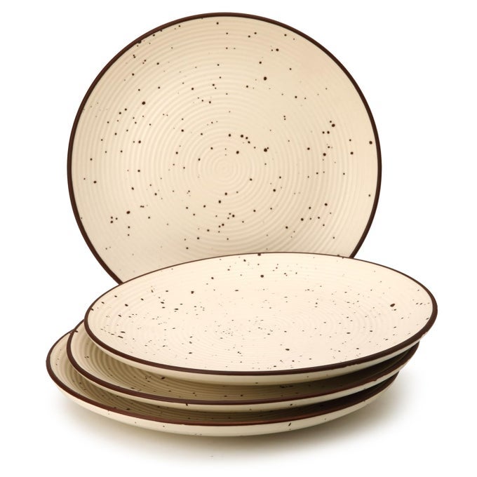 HANDCRAFTED STONEWARE CERAMIC DINNER PLATES 4 PIECES SERVING FOR 4 MICROWAVE AND DISHWASHER SAFE BONEASH FREE FULL PLATE SET CROCKERY FOR DINING AND GIFTING BEIGE