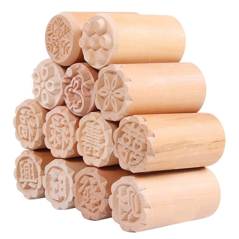 Xdodnev 5pcsSet Cake Mold Wood Dessert Seal Stamp Chinese Moon Cookie Baking Decorating