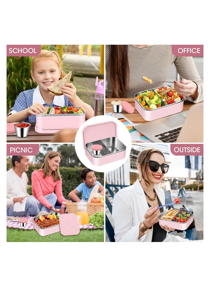 SYOSI Stainless Steel Bento Box, 28.7oz Removable Divider Bento Lunch Boxes, Leak Proof Reusable Metal Lunch Containers, with Silicone Lid Easy open, Including 2.4oz Sauce Container  - Image 3