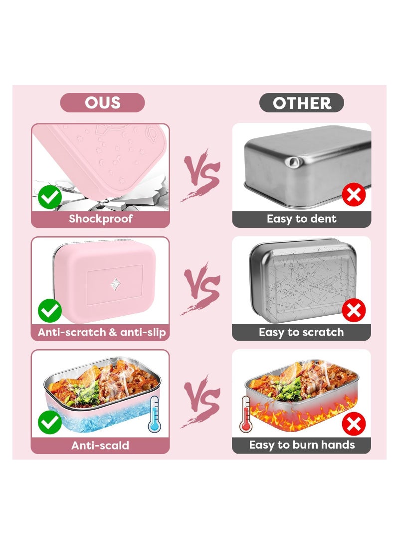 SYOSI Stainless Steel Bento Box, 28.7oz Removable Divider Bento Lunch Boxes, Leak Proof Reusable Metal Lunch Containers, with Silicone Lid Easy open, Including 2.4oz Sauce Container  - Image 4