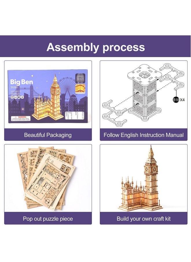 RoWood 3D Puzzles For Adults Wooden Model Kit Adult Craft Kit Gifts For Teens Age 14+ Big Ben  - Image 5