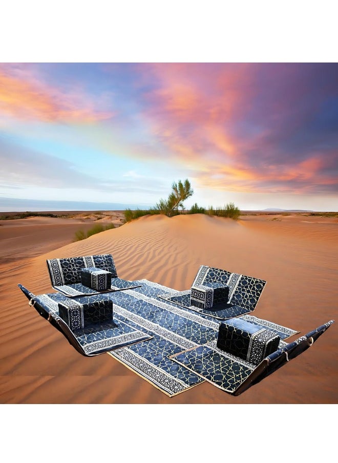 Heritage Floor Seating Set 9 Pieces Suitable for Travel, Camping and Garden, Camping Floor Mat Set with 4 Loungers, 4 Chairs and High Quality Fabric Rug for 8 Persons (Turkish Fabric) - pzsku/Z0DB991D1DF67C30B7BC9Z/45/_/1733651390/7ff74120-db90-4f49-b5cb-167f14406cbe
